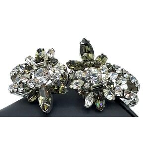 Vintage Hobe Rhinestone Bracelet Clamper Cuff Clear Gray Signed Costume Jewelry
